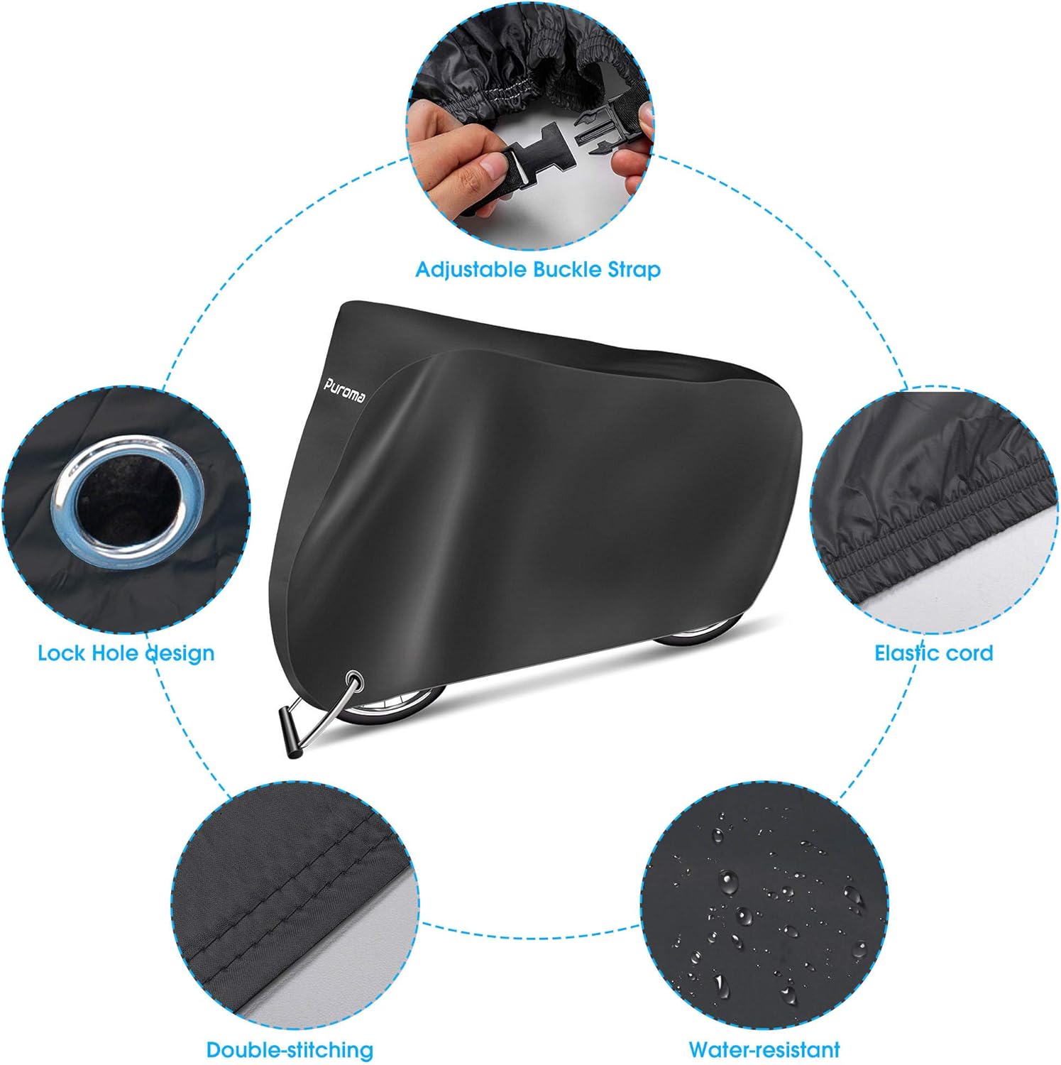 Puroma Bike Cover, 210D Outdoor Waterproof Bicycle Covers Rain Sun UV Dust Wind Proof with Lock Hole, Ideal for Mountain Road Electric Bike, XL(Black) : Sports & Outdoors