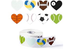 W1cwey 1000pcs Valentine’s Day Heart-Shaped Ball Sports Sticker Roll, 8 Designs Sports Theme Self-Adhesive Sticker Cute Basketball Football Soccer Baseball Sticker Scrapbook Giftwrap Valentine’s Decor