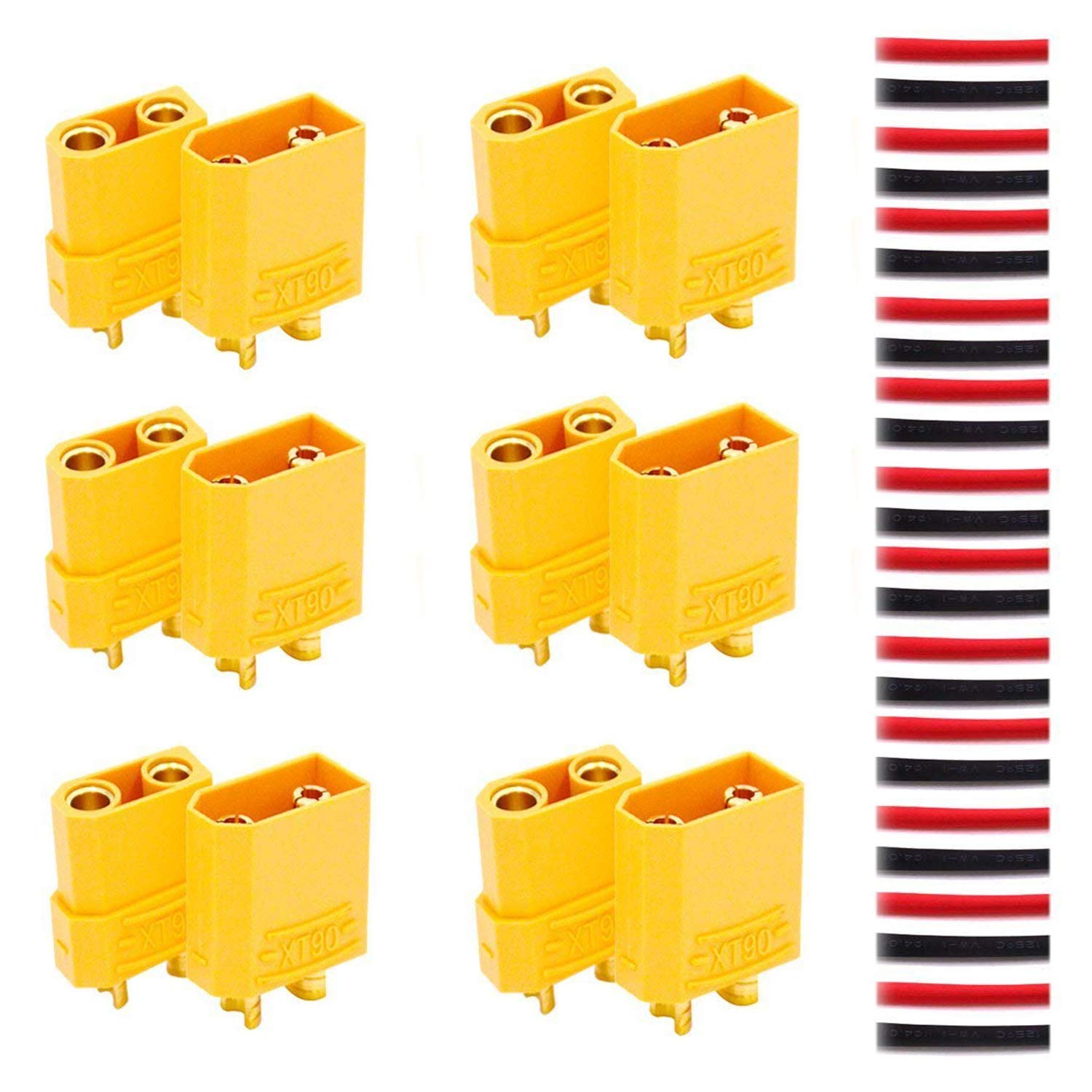 RUNCCI-YUN XT90 Battery Connector Set for RC Lipo Battery Motor 6 Pairs Yellow, 6 Male Connectors + 6 Female Connectors