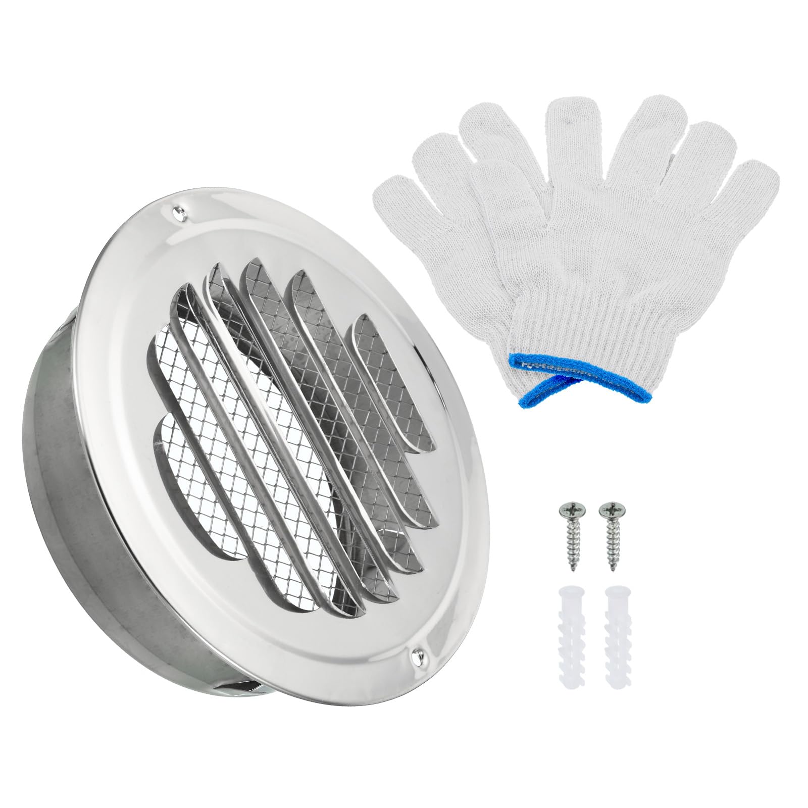 PATIKIL 4.5" Round Soffit Air Vents, Stainless Steel Louver Grille Vent Cover Screen Mesh Air Outlet for Kitchen Bathroom Wall Ceiling Floor Ventilation