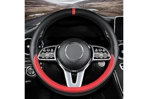 SAWUAA Custom fit for Mazda Car Steering Wheel Cover, Nappa Leather Car Steering Wheel Cover Non-Slip Steering Wheel Cover, Designed for Mazda Interior Accessories (Red,for Mazda)