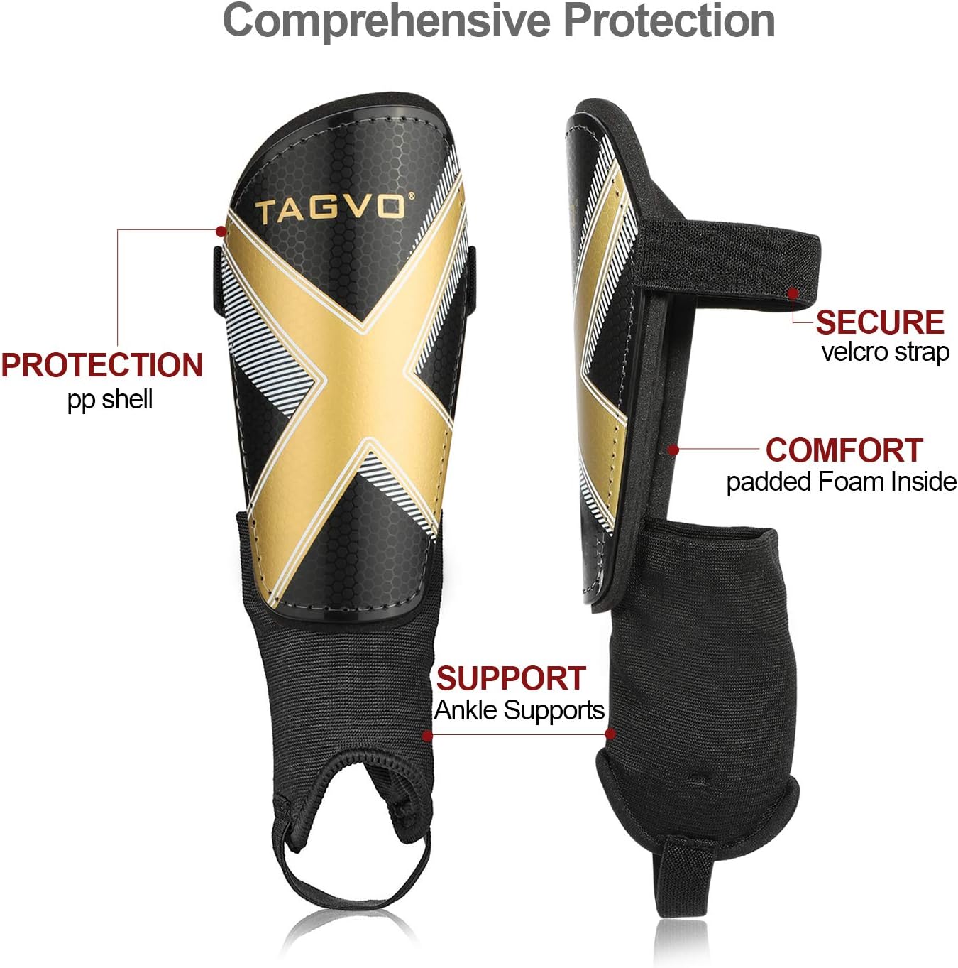 TAGVO Soccer Shin Guards, Kids Soccer Equipment with Ankle Sleeves Protection, Youth Sizes Child Soccer Shin Pads for Boys Girls : Sports & Outdoors