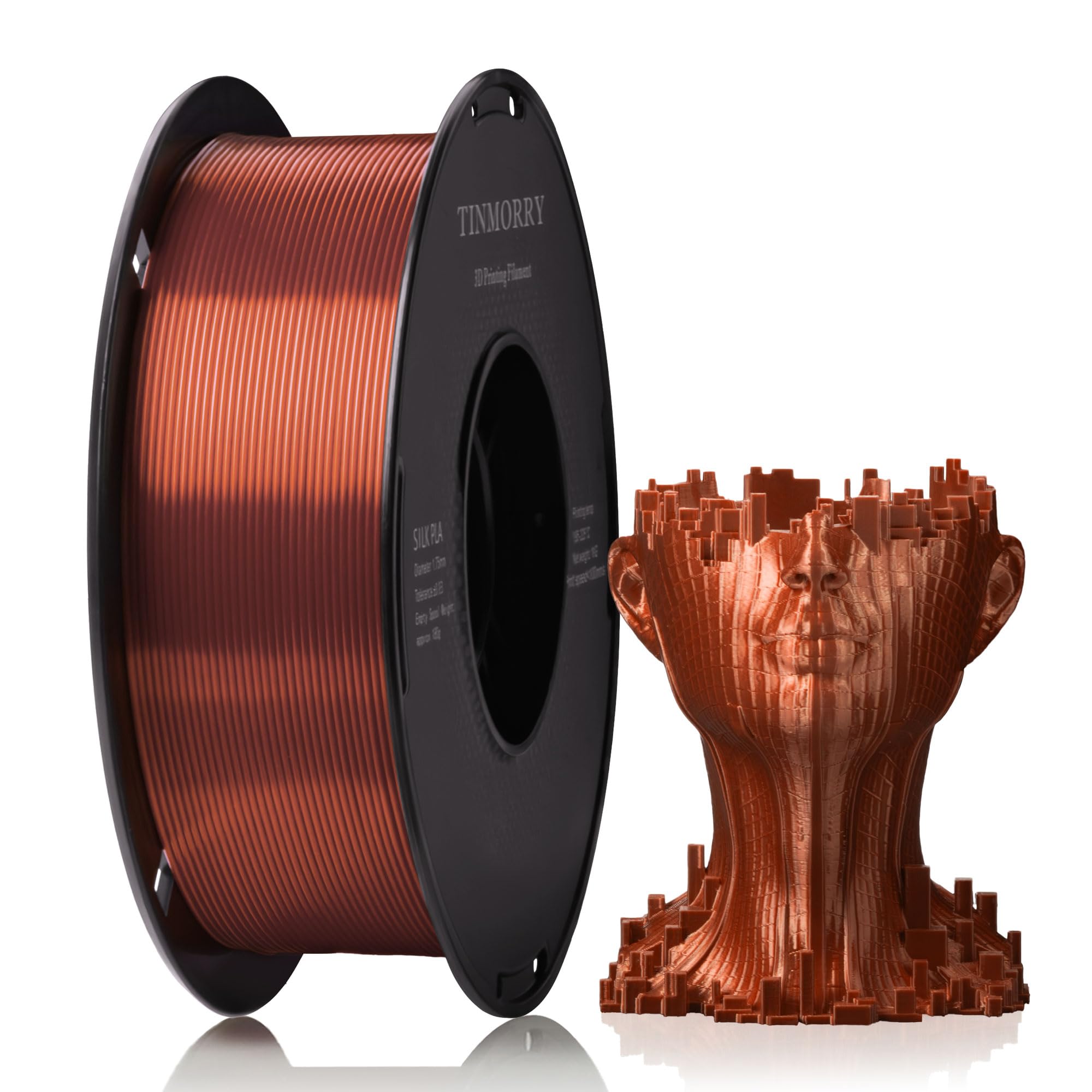 TINMORRY PLA Filament 1.75mm 1kg, Silky Shiny PLA 3D Printer Filament, Compatible with Most FDM 3D Printers, 1 KG 1 Spool, Silk Copper