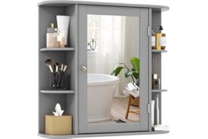 Tangkula Medicine Cabinet, Bathroom Mirror Cabinet Wall Mounted, Ideal for Bathroom, Living Room (Gray)