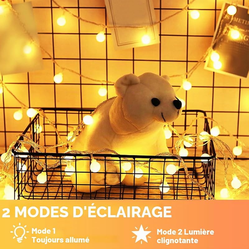 Guirlande Lumineuse chambre, 6m 40LEDs Guirlandes lumineuses boule LED à Pile Blanc Chaud, Décoration Pour Noël, Halloween, Mariage, Anniversaire, Maison, Jardin, Pâques, Terrasse, Pelouse — photo 5 sur 7