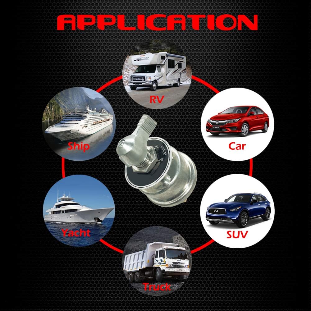 Ampper 12-24 V Master Battery Disconnect Switch, Battery Power Cut Isolator Killer for Car, Vehicle, RV and Boat (Aluminium Housing, On/Off): Automotive