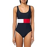 Tommy Hilfiger Womens Over The Shoulder Colorblock One Piece Swimsuit