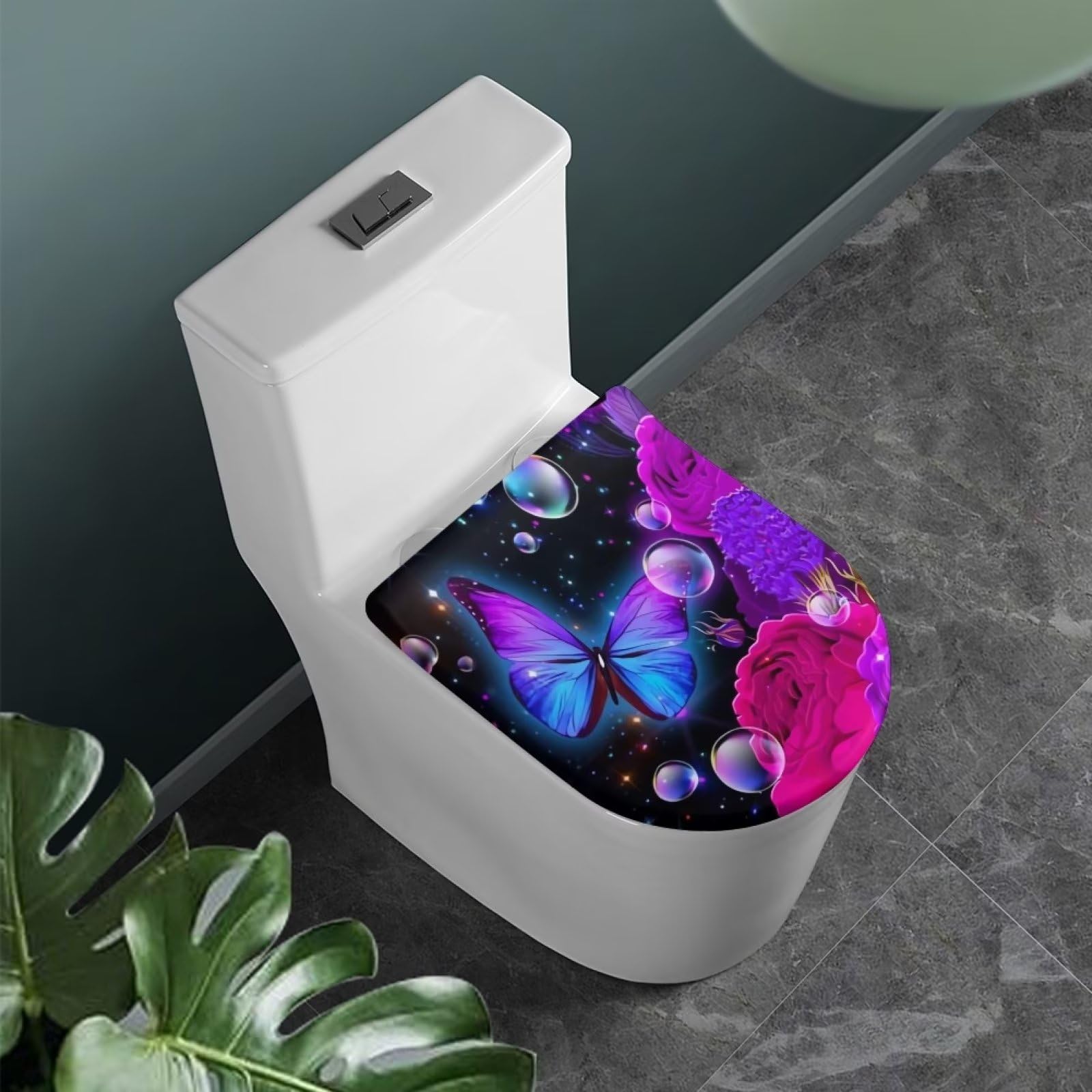 COEQINE Butterfly Toilet Lid Cover Single Cover for Bathroom Fashion Stretch Toilet Seat Cover for Home, Soft Toilet Cover Washable