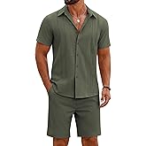 COOFANDY Men's 2 Piece Outfits Cuban Guayabera Short Sleeve Shirts and Shorts Summer Beach Vacation Sets for Men