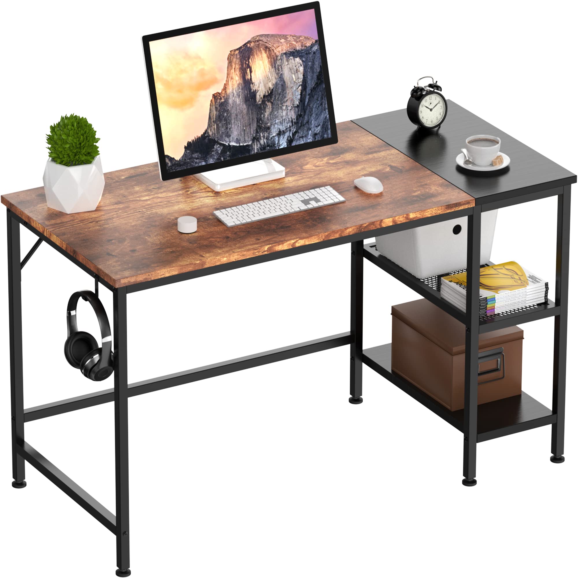 HOMIDEC Computer Desk, 100 x 50 x 75 cm Office Desk with Bookshelf, Study Writing PC Desks with Storage Shelves for Home Office Bedroom
