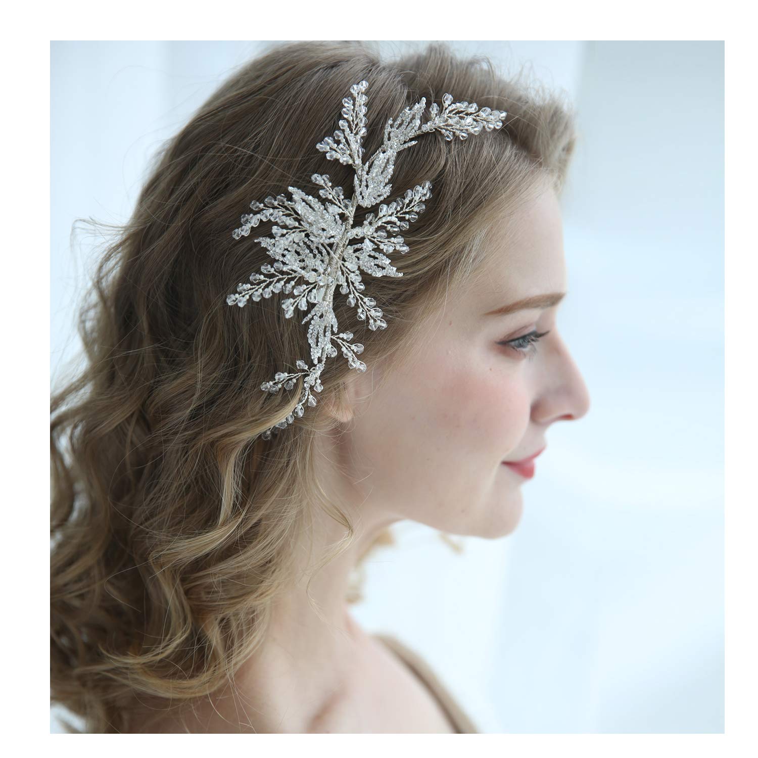 HONEY BEAR Bridal Jewellery Flower Hair Clips for Womens Wedding Accessories,Simulated Pearl and Rhinestones (Rhinestone leaf)