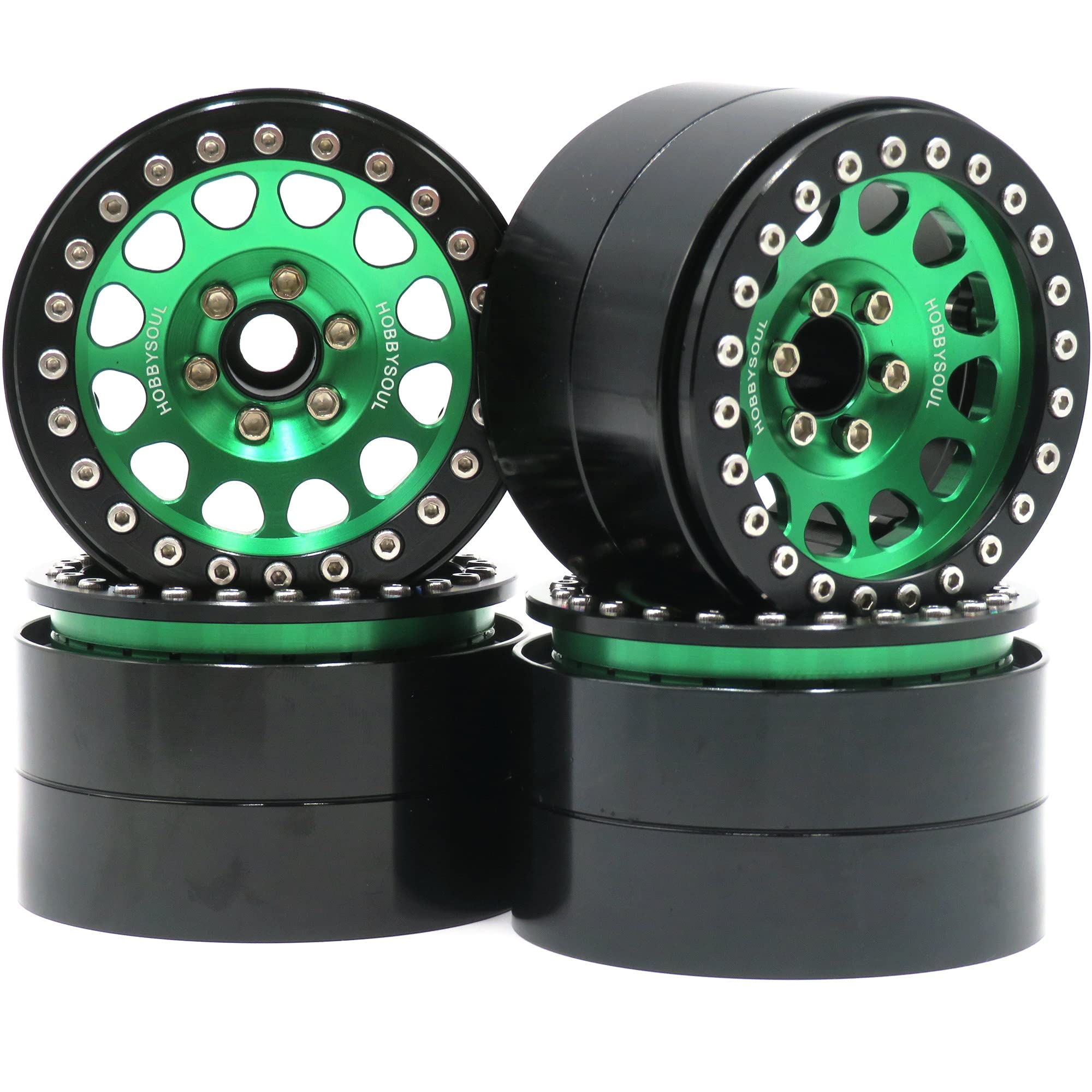 Photo 1 of 4pcs RC Aluminium Alloy 2.2 beadlock Wheels Rims Hex 12mm Green/Black Color