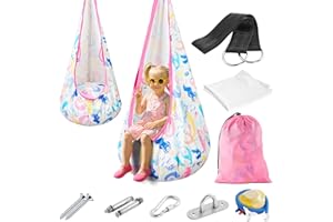 Safotad Pod Swing for Kids, Sensory Swing with Inflatable Pillow & Adjustable Straps, Hanging Hammock Chair for Toddler Indoor Outdoor - Supports up to 100lbs, Pink