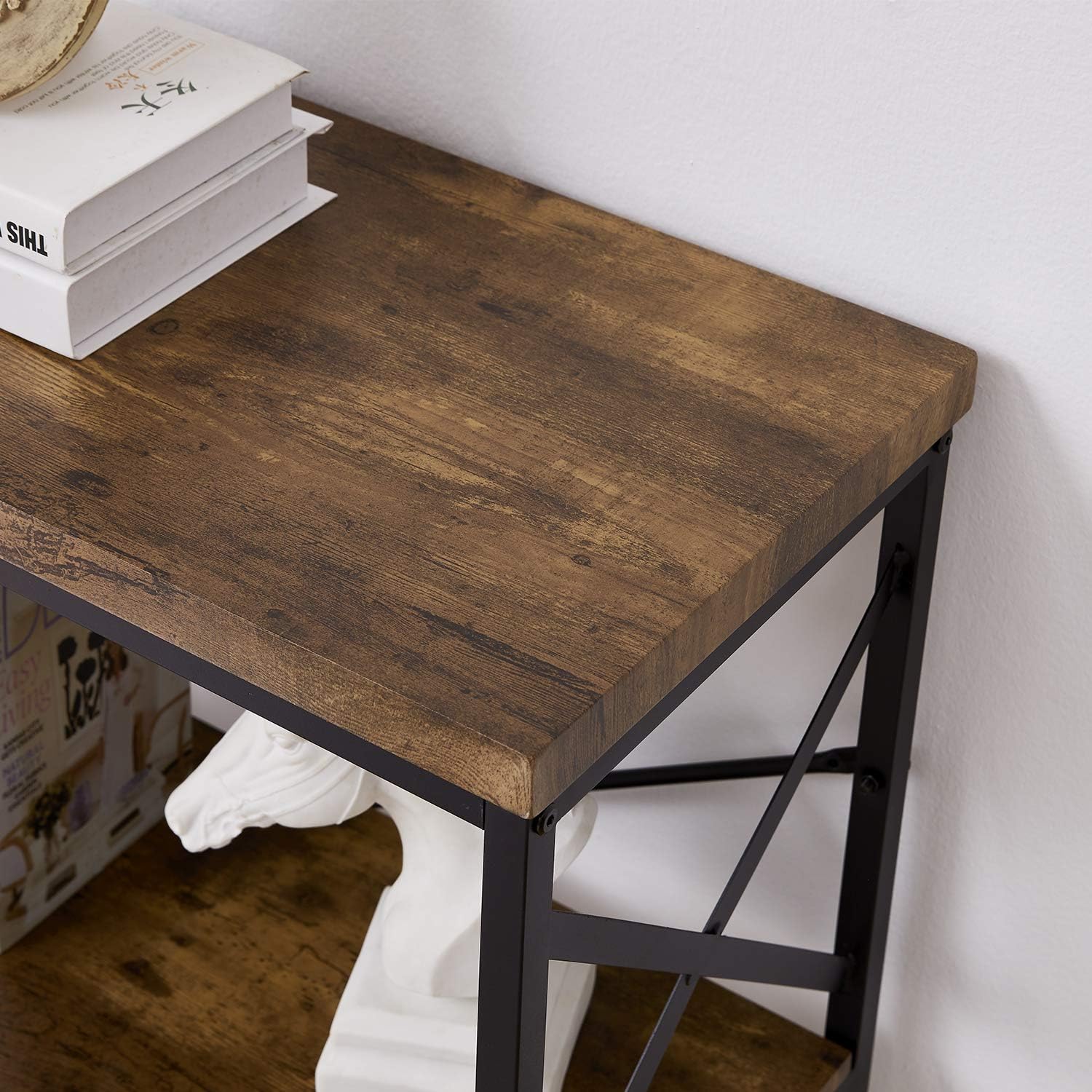 OIAHOMY Industrial Sofa Table,Console Table,3-Tier Industrial Rustic Hallway/Entryway Table,Easy Assembly,for Entryway, Living Room (Rustic Brown): Kitchen & Dining