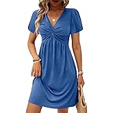 Acelitt Womens Casual Summer Twist Front V Neck Short Sleeve Mini Dress, S-XXL