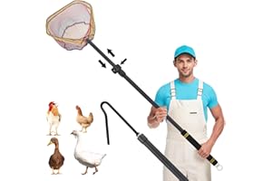 Frebuta Chicken Catching Net Telescopic,36 to 63 in Chicken Catcher Leg Hook Grabber Tool with Extension Pole Long Handle Animal Catcher Pole Heavy Duty Metal Tube Poultry Hook Fowl Catcher Sturdy