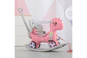 Runboll Rocking Horse for Toddlers, Baby Rocking Toy with Push Handle, Backrest & Detachable Balance Board, Riding Horse Toy for Baby Girl and Boy, 1-3 Years Old Kids Riding Birthday