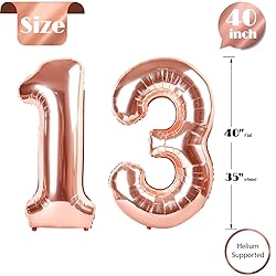 13 Balloon Number, Rose Gold Number 13th 31th