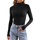Tankaneo Womens Mock Turtle Neck Tops Long Sleeve Slim Fitted Shirts Ribbed Knit Basic Tees Thermal Shirts