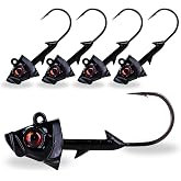 Reaction Tackle Swimbait Jig Heads with Weighted Hook - Realistic Fish Head Lures for Bass and Walleye - Soft Plastic Swimbait Heads for Freshwater and Saltwater (5-Pack)