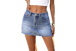 ELLEVEN Denim Mini Skirt Low Rise with Shorts, Raw Hem High Stretch Y2k Casual Jean Skort with Pockets
