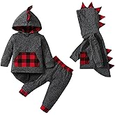 FOCUTEBB Toddler Infant Baby Boy Clothes Outfit Plaid Fall Winter Clothes Long Sleeve Hoodie Tops Sweatshirt Pants Outfit Set