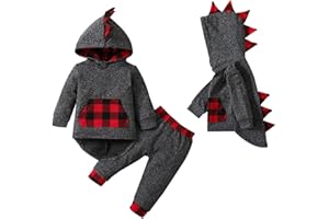 FOCUTEBB Toddler Infant Baby Boy Clothes Outfit Plaid Fall Winter Clothes Long Sleeve Hoodie Tops Sweatshirt Pants Outfit Set