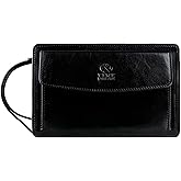 Time Resistance Leather Clutch for Men Organizer Wrist Bag Briefcase Handmade in Italy Gift Box Included