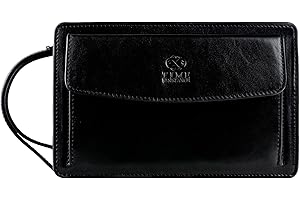 Time Resistance Leather Clutch for Men Organizer Wrist Bag Briefcase Handmade in Italy Gift Box Included