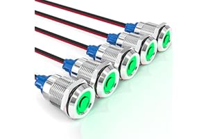 GASHER 5 PCS Energy Saving Indicator Light, LED Light 12V/24V/110V 20mA Panel Mount Light, Mounting Hole Size 12mm(1/2 inch) Green LED (24V)