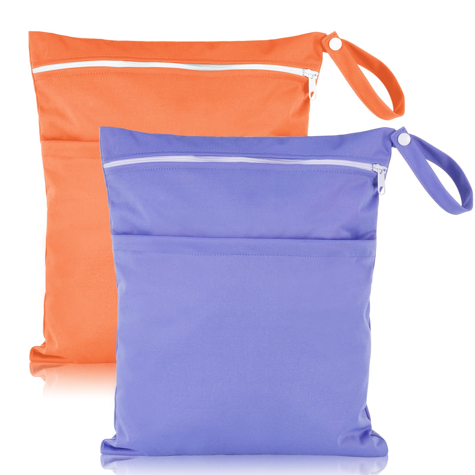 Heyu-Lotus 2 Packs Wet Dry Bags, Reusable Washable Cloth Diaper Nappy Bags with Double Zipper Pockets for Baby Items, Wet Clothes, Swimming, Gym, Pool, Beach (Purple+Orange)