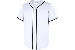 babyhealthy Mens Blank Baseball Jersey Button Down Shirts Plain Hip Hop Hipster Tshirts Softball Sports Active Tee