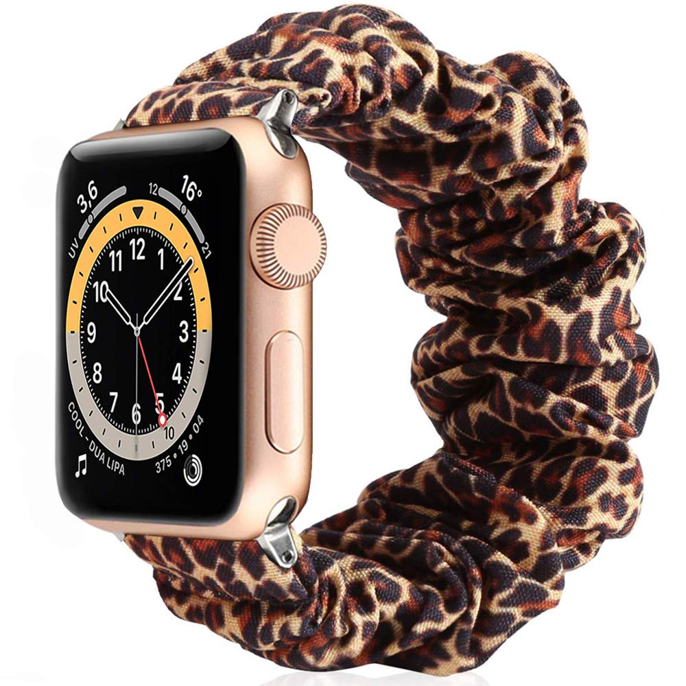 Miimall Compatible with Apple Watch 40mm/38mm Scrunchie Strap, iWatch Elastic Wristband Printed Pattern Comfortable Fabric Bracelet for Apple Watch 5/4/3/2/1 - Leopard