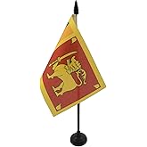 Sri Lanka Table Flag 4'' x 6'' - Sri Lankan Desk Flag 15 x 10 cm - Black plastic stick and base - AZ FLAG