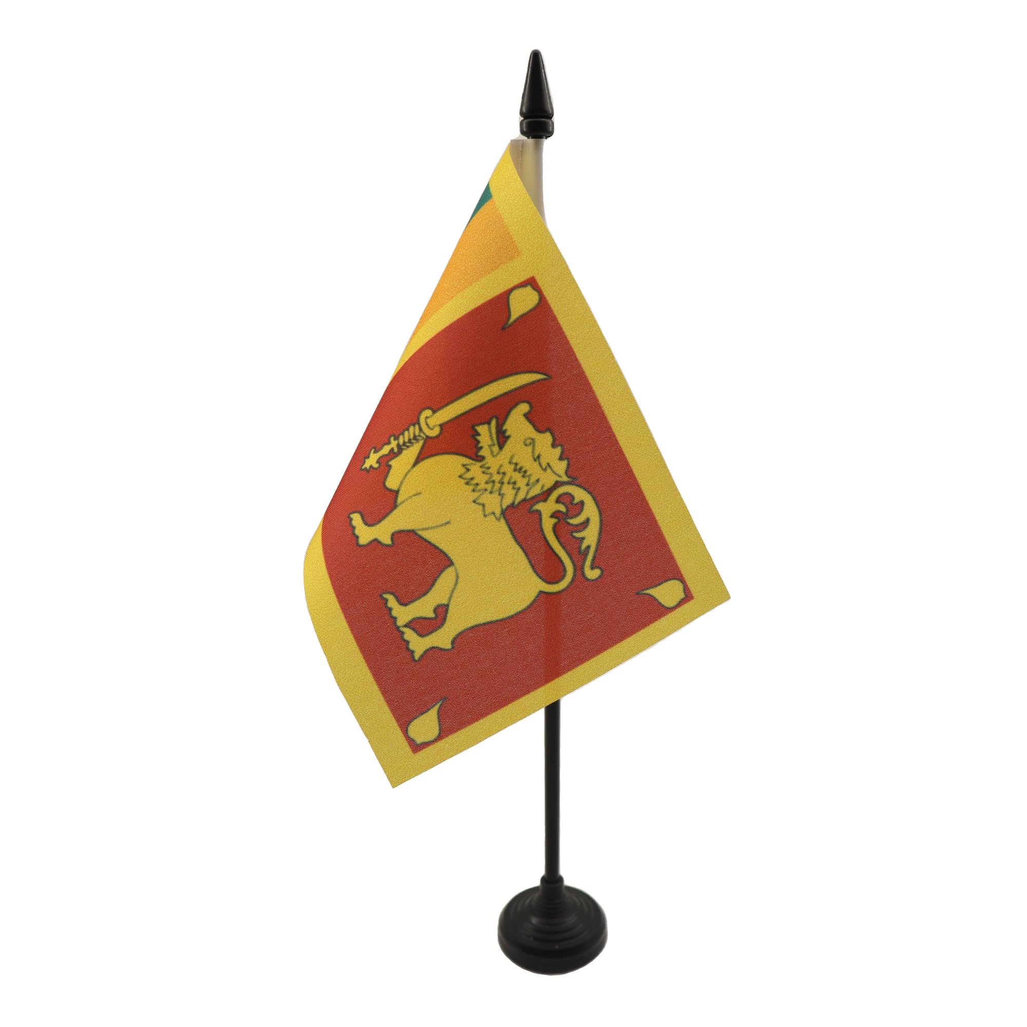 AZ FLAG - Sri Lanka Table Flag 4'' x 6'' - Sri Lankan Office Mini Banner 100% Polyester 15 x 10 cm - Mini Desk Flag with 10'' Pole and Black Plastic Base