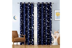 WUBODTI Navy Blue Star Blackout Curtains for Kids Room, Cute Space Themed Thermal Insulated Room Darkening Blackout Drapes for Bedroom Nursery Boys Room(W52 x L84, 2 Panels)