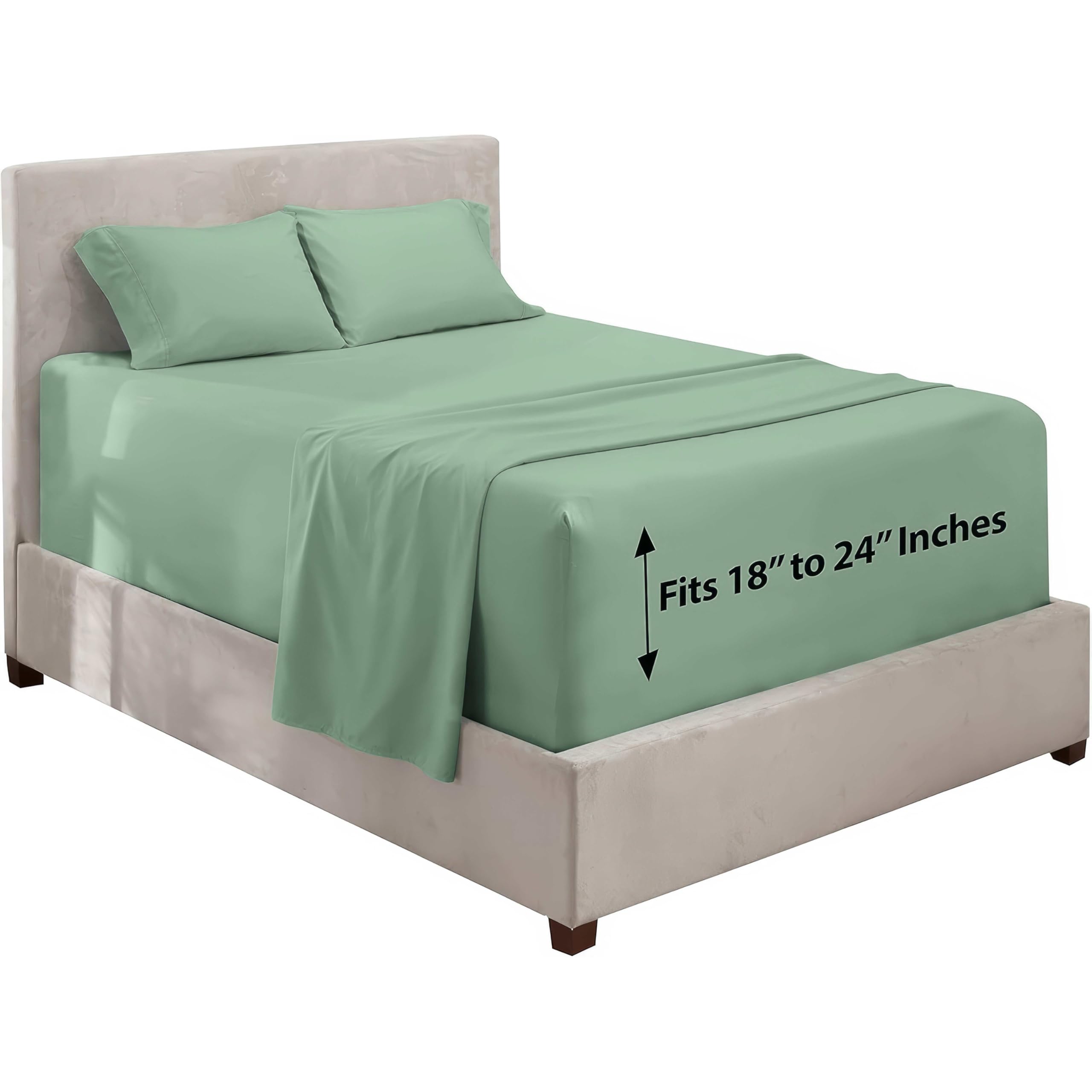 Hearth & Harbor Extra Deep Pocket California King Sheets - 4 Piece Hotel Luxury California King Sheet Set Fits Up to 24" Mattress - Ultra Soft Luxury Bed Sheet Set - Cal King, Sage Green Image