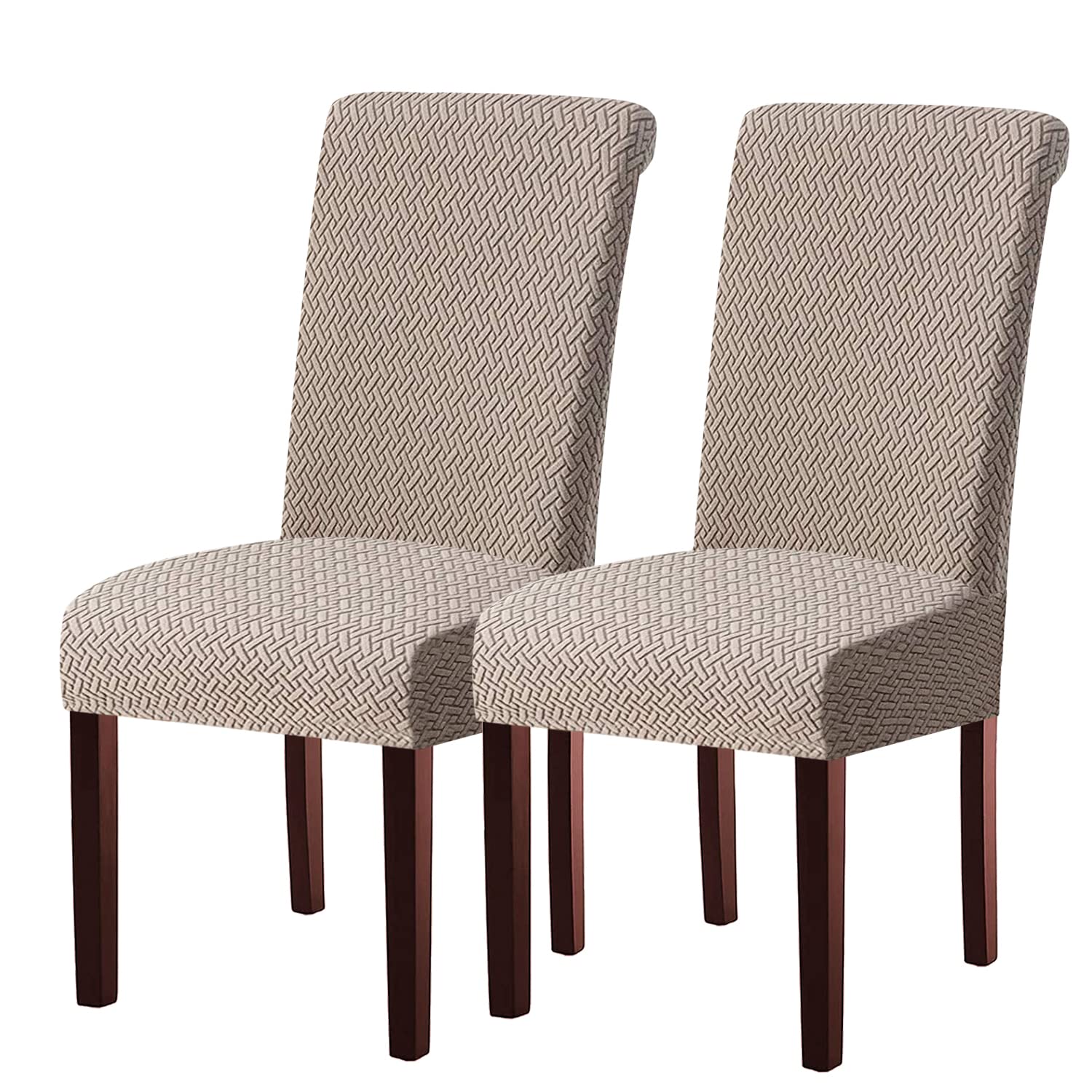 KELUINA Dining Room Chair Covers Slipcovers Set of 2 or 4 or 6, Stretch Removable Washable Dining Chair Protector Decoration Cover Seat Slipcover for Hotel,Kitchen,Home(Khaki,2 Pcs)