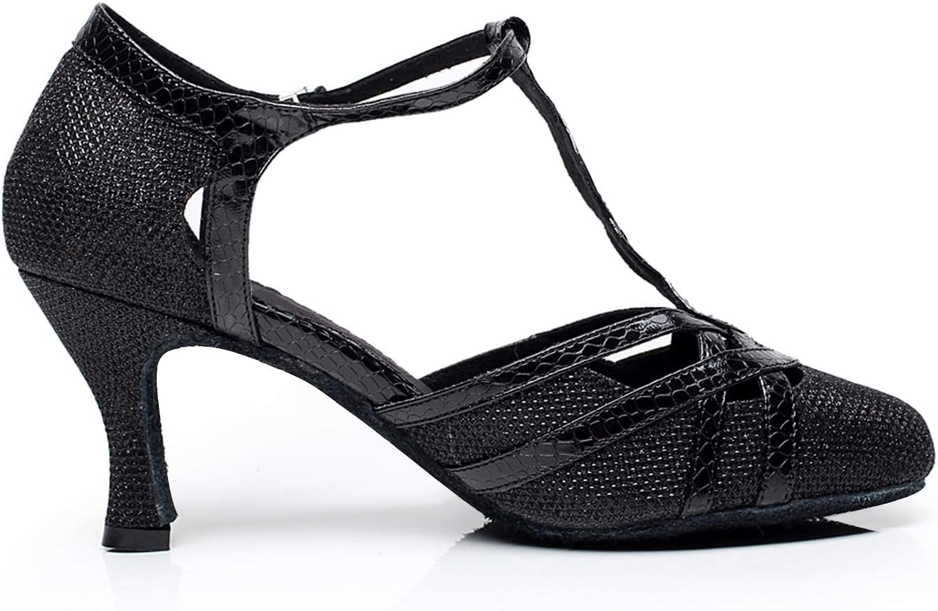 Womens T-Starp Closed Toe Glitter Dance Shoes Evening Wedding Tango Ballroom Modern Latin Shoes