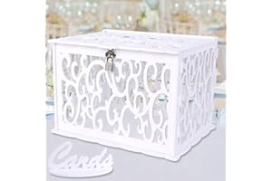 OurWarm White DIY Wedding Card Box with Slot, PVC Hollow Wedding Envelope Box with Lock and Card Sign, Money Box Gift Card Bo