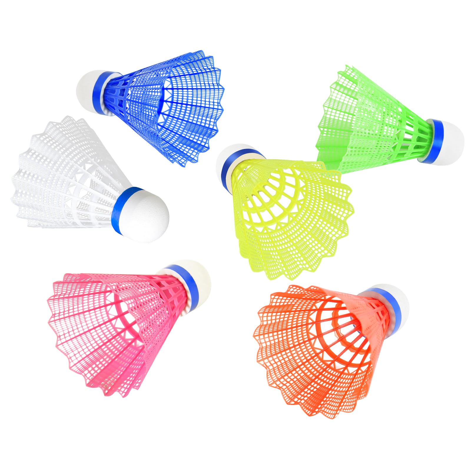 BAIHUALIN WHiZZ Colourful Shuttlecocks Badminton Durable Nylon Shuttles for Indoor Outdoor Recreational Game Practice Sports, 6x Multicolour