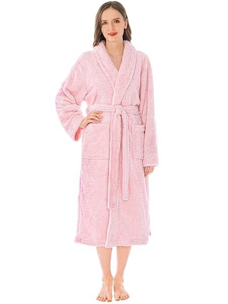 PAVILIA PREMIUM WOMENS PLUSH SOFT ROBE FLUFFY, WARM, FLEECE SHERPA SHAGGY BATHROBE (S/M, LIGHT PINK)