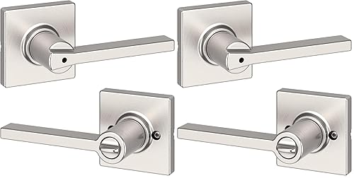 Kwikset Casey Interior Privacy Door Handle with Lock, Door Lever for Bathroom and Bedroom, Satin Nickel Reversible Keyless Turn Lock, with Microban Protection (Pack of 2)