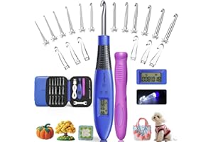ZCVTBYE Counting Crochet Hook Set Digital, Light Up Crochet Hooks Set - Ergonomic for Arthritic Hands, Digital Stitch & Row Counter - 18 Size Interchangeable Hooks Kit - Cool Gift (Blue, 18 Size)