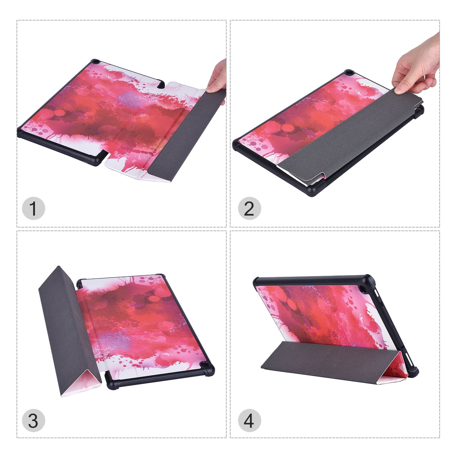 Dopup Fire 10 Case Ultra Lightweight Folding Stand Cover All New Slim-Fit PU Leather with Auto Wake/Sleep Fire 10 Tablet Case(Splatter Red)