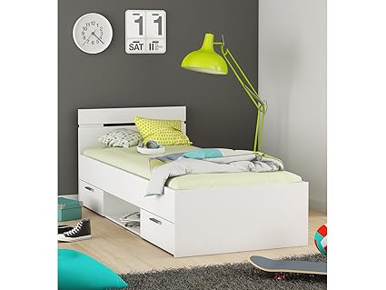 Kompaktbett Einzelbett Bettgestell Bett Bettrahmen Funktionsbett 'Lorenzo II' Perle Weiß