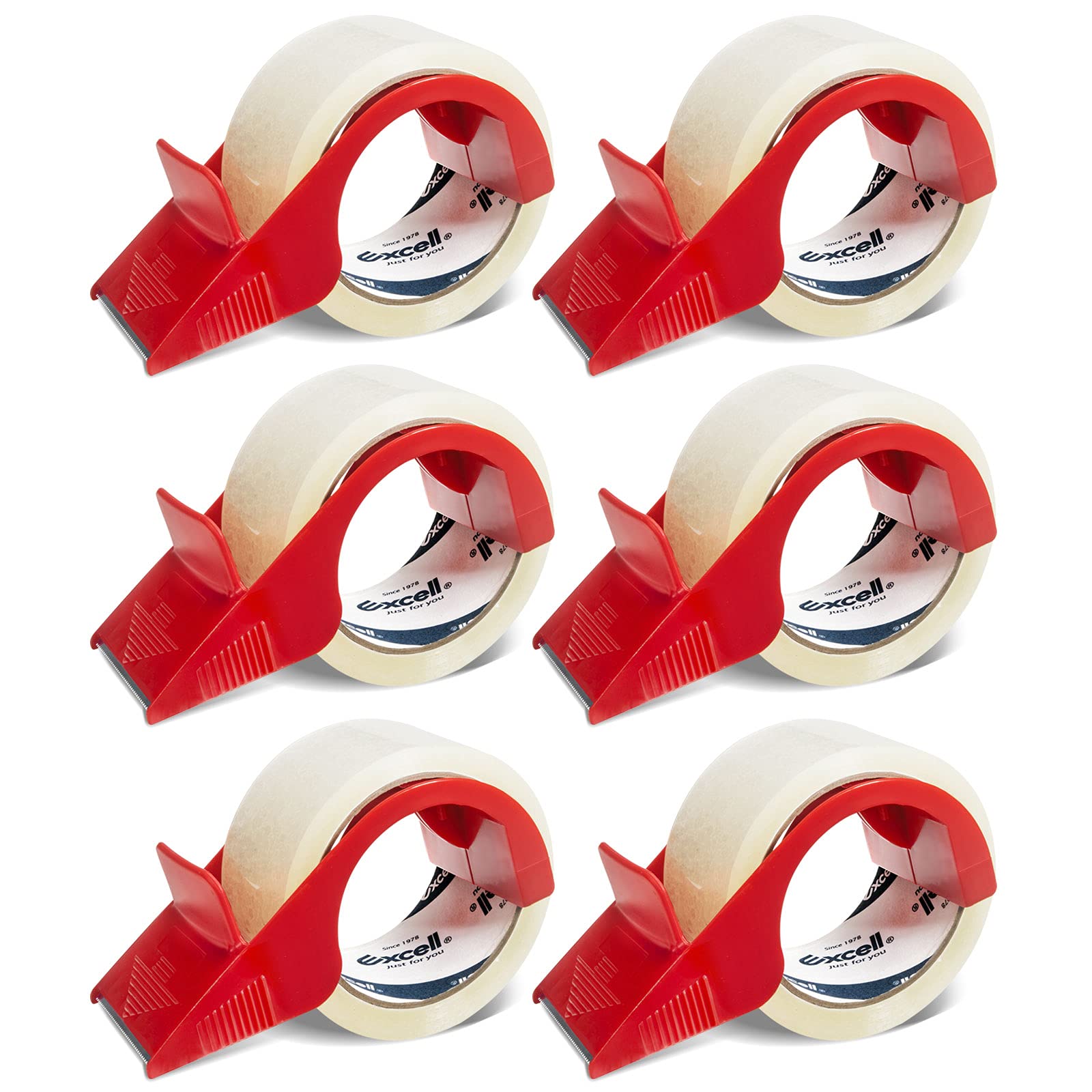 EXCELL Anti-BACKFLOW Lightweight Tape Dispenser (up to 2 inch Wide) with 1 Roll Tape for Home, Office and Warehouse - 6 Pack (6)