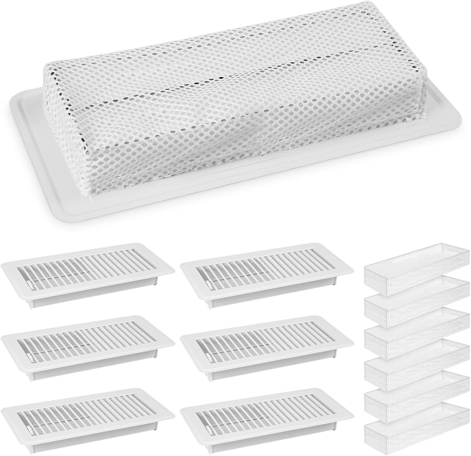 Registers, Grilles & Vents - Therwen 12 Pcs Floor Vents Register with Cover Trap Set, Heavy Duty Floor Vent Covers Walkable Design with Damper and Floor Register Screen Vent Mesh Filters for Floor Replacement (White,4