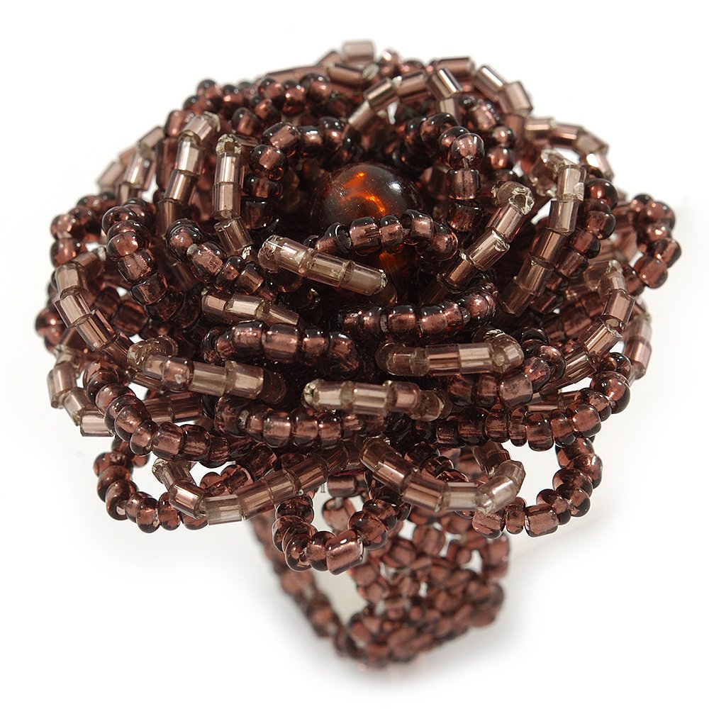 Avalaya Plum Coloured Glass Bead Flower Stretch Ring - 40mm Diameter