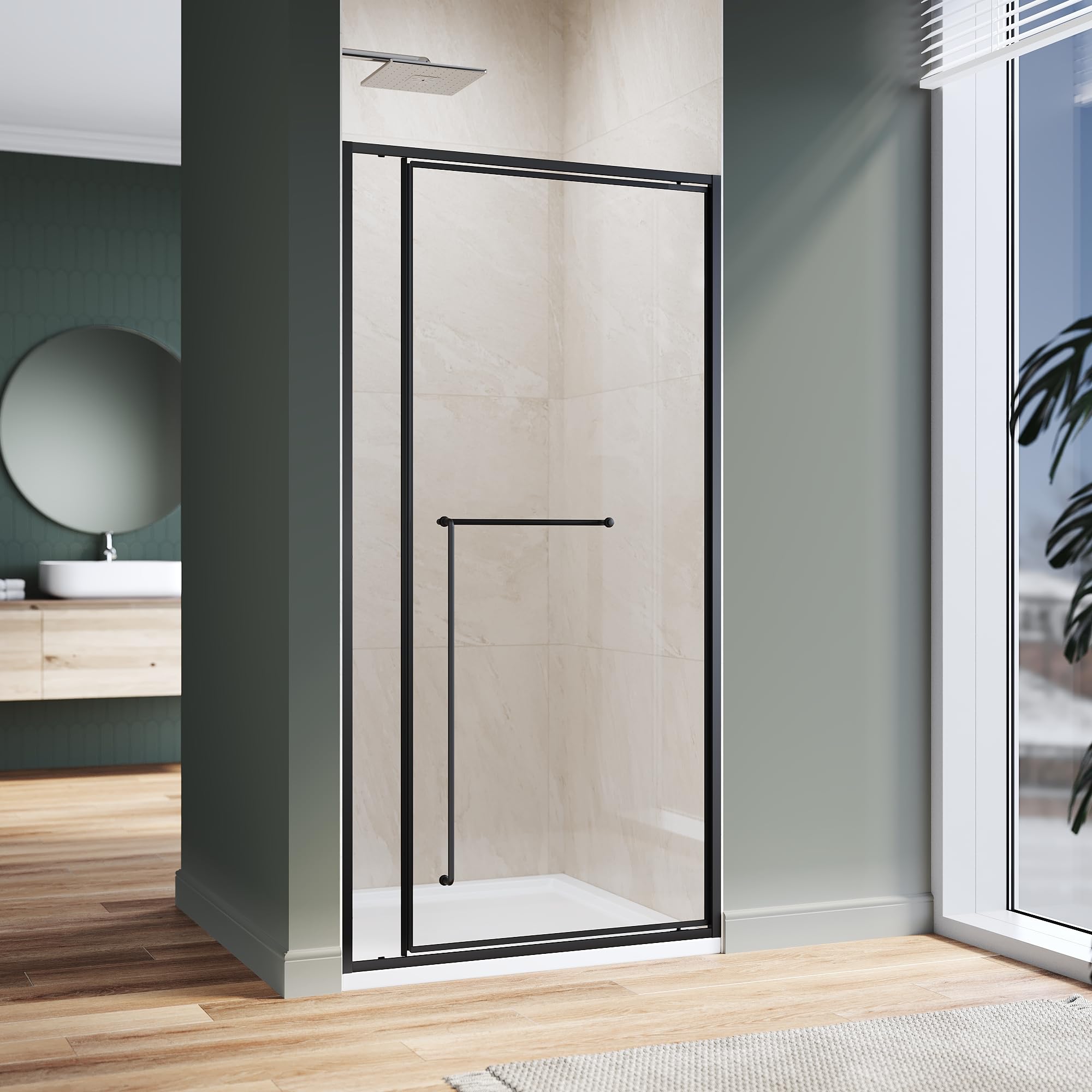 Photo 1 of ***FACTORY SEALED*** ***TRUCK/TRAILER PICKUP ONLY*** Hydrave Pivot Swing Shower Door 38 in.D x 72 in. H| Shower Door with 1/4 in. Clear Tempered Glass| Pivot Shower Door | Black (Shower Base Not Included)